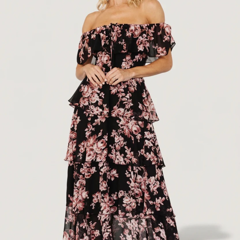 Baltic Born Black Maxi Dress with Pink Floral Print